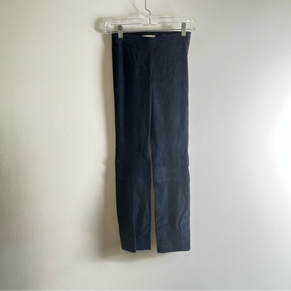 NEW Vince Stretch Suede Split Hem Crop Pant in Navy Blue Lamb Leather XS - Picture 2 of 6
